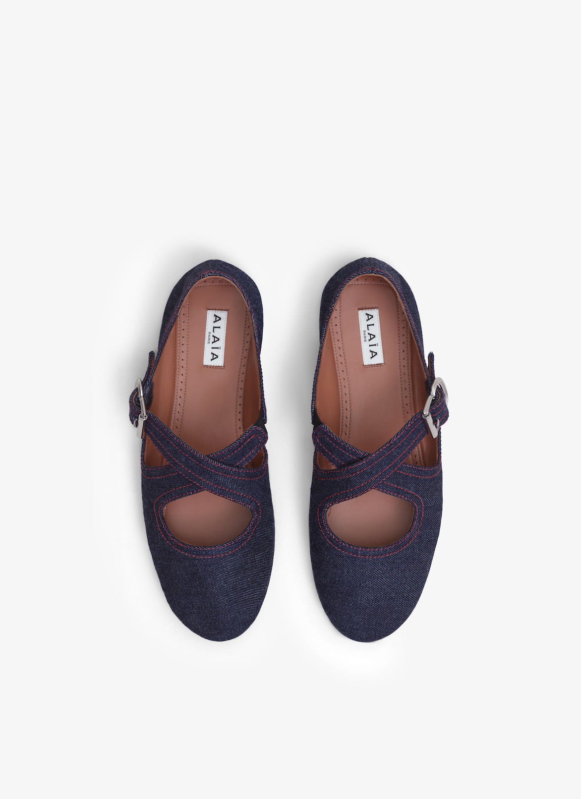 CRISS CROSS BALLET FLATS IN DENIM ALAÏA DENIM BLUE CRISS CROSS BALLET FLATS IN DENIM